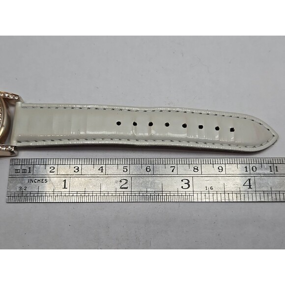 Burgi Automatic Skeleton Watch Rose Gold Crystal Bezel White Strap Exhibition - Picture 8 of 15